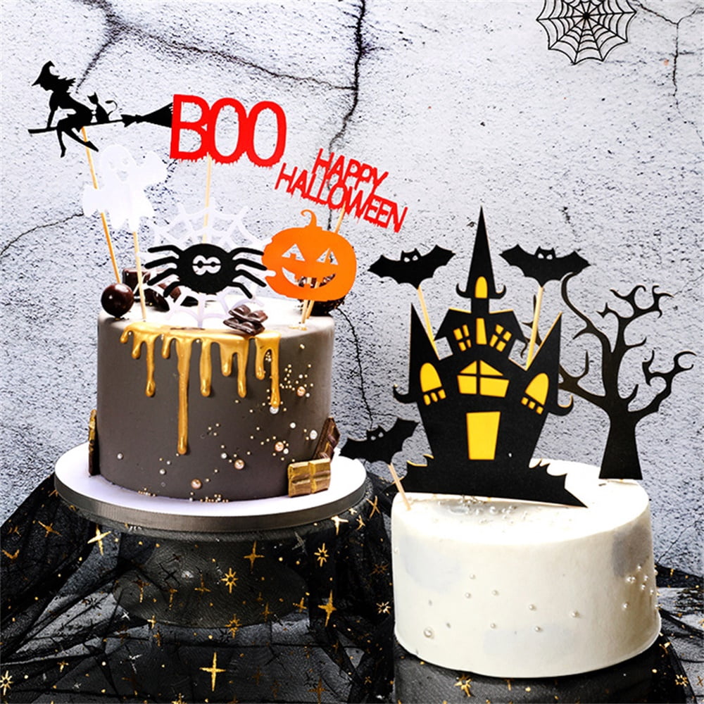 Happy Halloween Cake Topper Set – 8-teilig, Glitzernde Kuchen-Deko Für Halloween-Partys