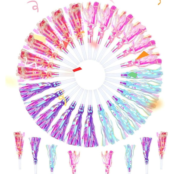 Monebena 24Pcs Colorful Party Blowers Glitter Metallic Fringed Noise Makers, Birthday Party Noise Makers Party Squawkers for Birthdays Sporting Events Festival