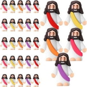 Monebena 25 Pcs Little Jesus Figures Original Design Mini Rubber Jesus Toys to Hide and Seek Religious Party Favors Sunday School Baptism Gifts （Bright Colors）