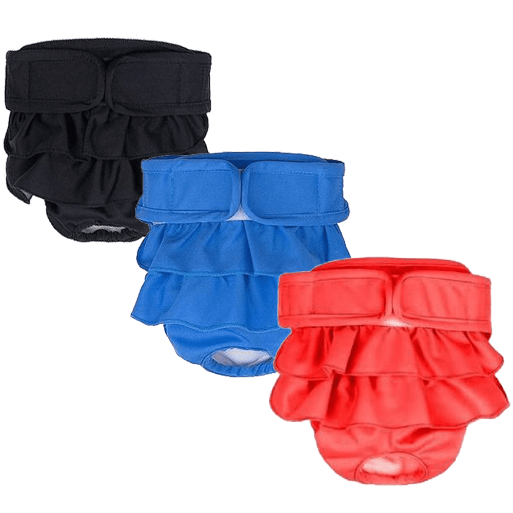 Monebena 3 Packs Washable Female Dog Diapers, Durable Pet Skirt for Dog Dress, Reusable Pet Diapers and Puppies Dogs Heat Panties for Girl Dogs Menstrual Periods