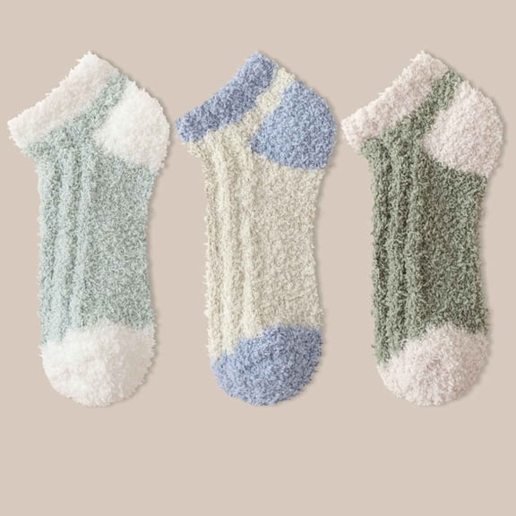 Monebena 3 Pairs Womens Fuzzy Socks Cozy Soft Fluffy Cute Winter Warm Slipper Floor Socks Thicken Coral Velvet Christmas Stocking M01