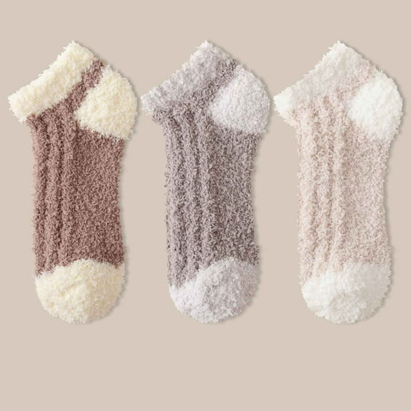 Monebena 3 Pairs Womens Fuzzy Socks Cozy Soft Fluffy Cute Winter Warm Slipper Floor Socks Thicken Coral Velvet Christmas Stocking M01