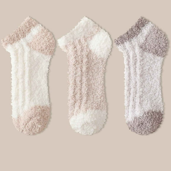Monebena 3 Pairs Womens Fuzzy Socks Cozy Soft Fluffy Cute Winter Warm Slipper Floor Socks Thicken Coral Velvet Christmas Stocking M01