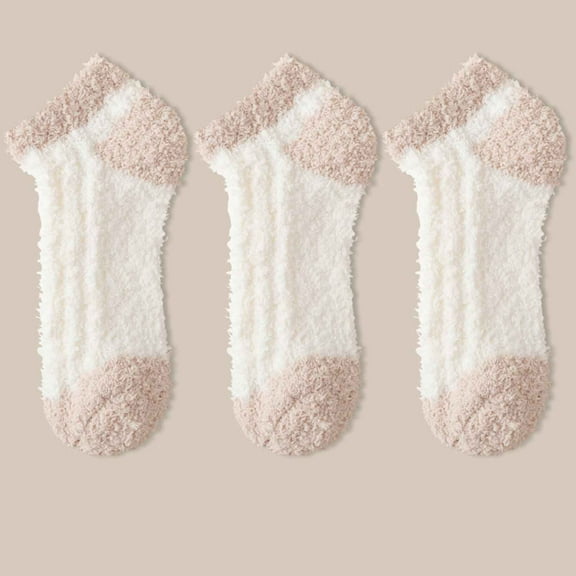Monebena 3 Pairs Womens Fuzzy Socks Cozy Soft Fluffy Cute Winter Warm Slipper Floor Socks Thicken Coral Velvet Christmas Stocking M01