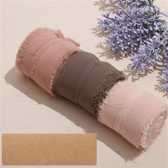 Monebena 3 Pcs Handmade Chiffon Silk Ribbon with Box Fringe Frayed Edges Ribbons for Wedding Invitations Bridal Bouquets Gifts Wrapping Crafts Holiday Party Decorations 1.5" x 5.5Yd M01