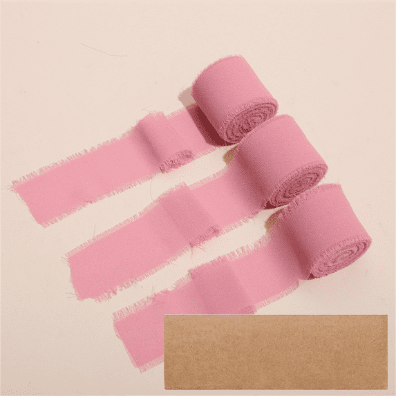Monebena 3 Pcs Handmade Chiffon Silk Ribbon with Box Fringe Frayed Edges Ribbons for Wedding Invitations Bridal Bouquets Gifts Wrapping Crafts Holiday Party Decorations 1.5" x 5.5Yd M01