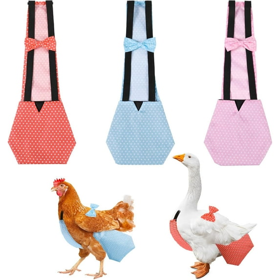 Monebena 3 Pieces Pet Chicken Diapers for Hens,Reusable Duck Diapers with Bow Ties,Washable Waterproof Cloth Fabric Poultry Nappies for Real Small Animals(M)-Dots