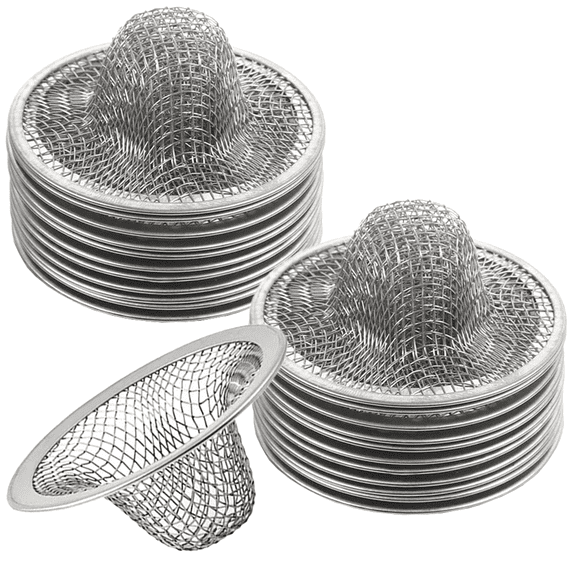 Monebena 30 Pack Bathroom Mesh Sink Drain Strainer - 2.8" Top / 1.1" Small Stainless Steel Hair Basket Catcher for Bathroom Sink, Lavatory, Balcony, Utility, RV, Floor Drain