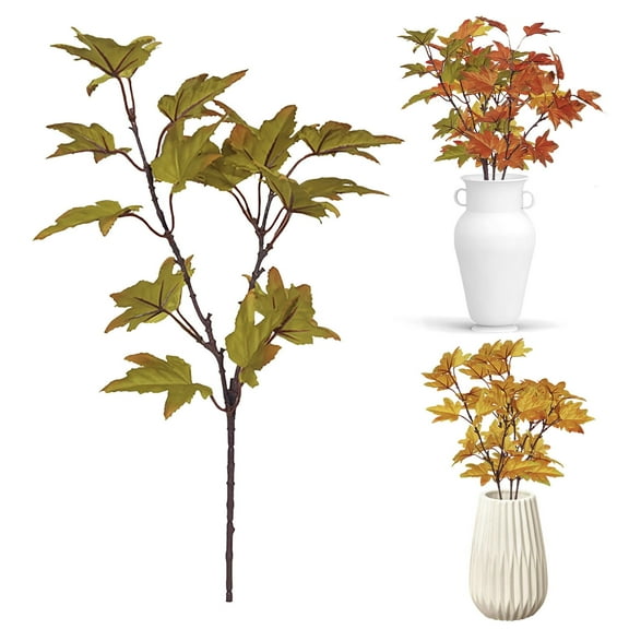 Monebena 3PCS Artificial Maple Leaves Branch Fake Fall Leaves Stems Plants Outdoor for Home Kitchen Thanksgiving Decor Maple Leaf Chinese Restaurant M01