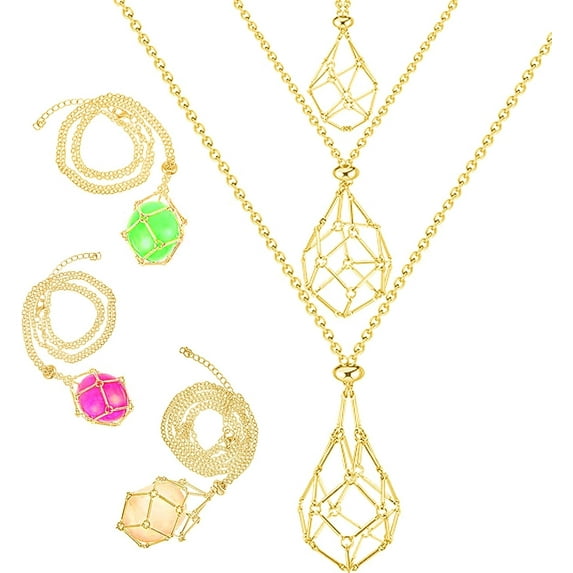 Monebena 3Pcs Handmade Crystal Necklace Holder Adjustable Empty Crystal Stone Holder Necklace Crystal Pendant Necklace Chain for Jewelry DIY