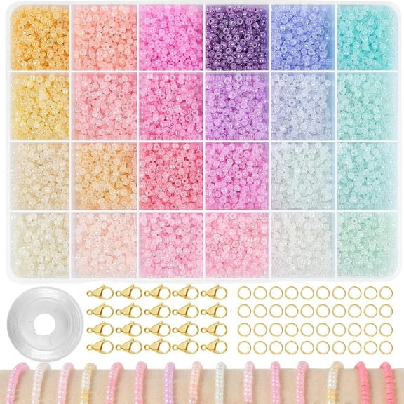 Monebena 3mm Seed Beads for Bracelets Making Kit, Friendship Bracelet Kit for Girls, 24 Colors Bead Bracelet Kit, Beads for Jewelry Making Kit, DIY, Arts and Crafts Gifts Age 3+ (3MM-A) M01