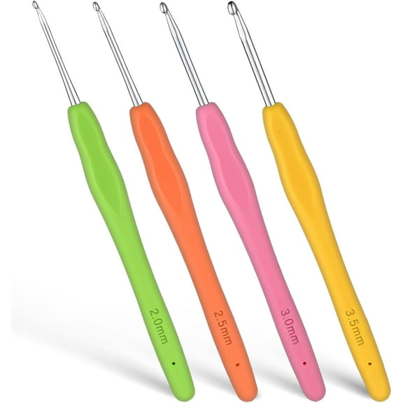 Monebena 4 Pcs Crochet Hooks,2 mm 2.5 mm 3 mm 3.5 mm Crochet Hook Set Small Crochet Hooks Ergonomic Crochet Hooks Crochet Needles Lace Crochet Hooks for Knitting Scarf Gloves Bags Hats Socks
