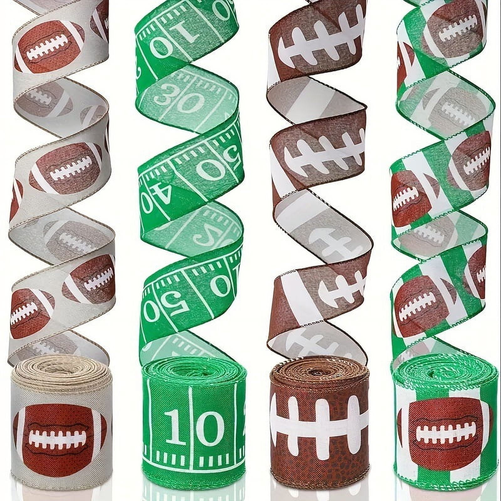Sports Ribbon Flow Monebena 4 Rolls 20 Yards Football Wired Edge Ribbons, 2.5inch Brown ...