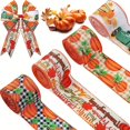 thumbnail image 1 of Monebena 4 Rolls Fall Pumpkin Craft Ribbons for Wreath Bows, 2.5"×5 Yards Thanksgiving Wired Edge Ribbons Orange Burlap Ribbon Autumn Leaves Wired Ribbons for Crafting Sewing DIY Crafts Supplies M01, 1 of 8