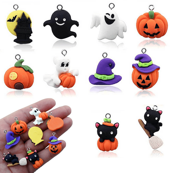 Monebena 40 PCS Halloween Resin Charms for Jewelry Making Bulk 3D Cartoon Bracelets Charms DIY Pendant Cute Charms for Necklace Earrings Keychains Bracelet M01