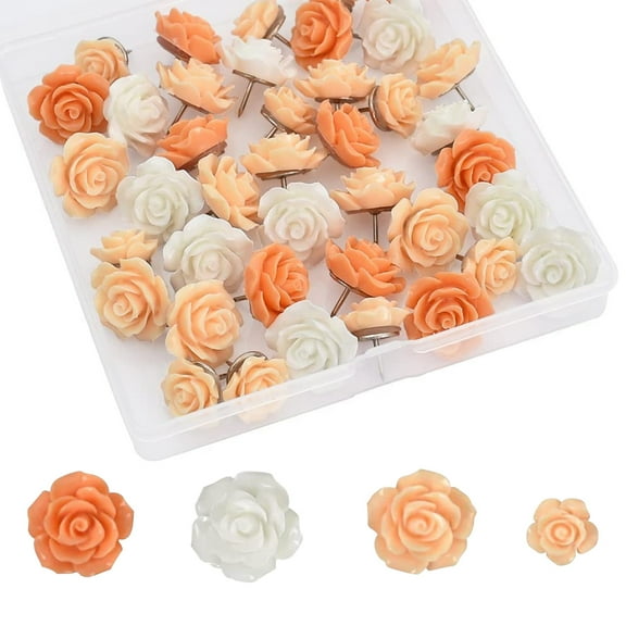 Monebena 40Pcs Rose Theme Push Pins Rose Thumb Tacks for Cork Board Flower Push Pins Rose Decorative ThumbTacks Cute Pink Decorative Push Pins for Bulletin Board,Photo Wall Office Cubicle