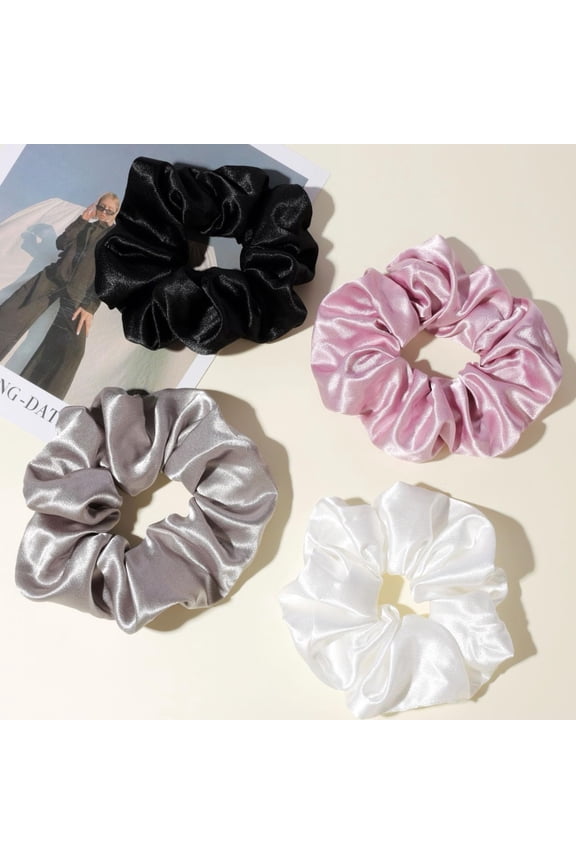 4PCS Big Satin Silk Scrunchies for Women Thick Hair, 6.3Inches Extra Large Scrunchy Oversized Thick Elastic Hair Ties Bands Ponytail Holders Jumbo Scrunchies (Black White Pink Silvergray)