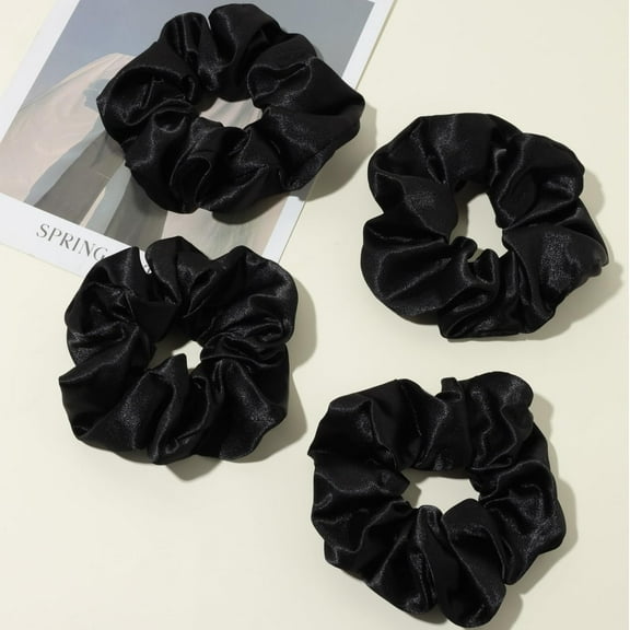 Monebena 4PCS Black Big Satin Silk Scrunchies for Women Thick Hair, 6.3Inches Extra Large Hair Scrunchy Oversized Thick Elastic Hair Ties Hair Bands Ponytail Holders Jumbo Hair Scrunchies (Black*4)