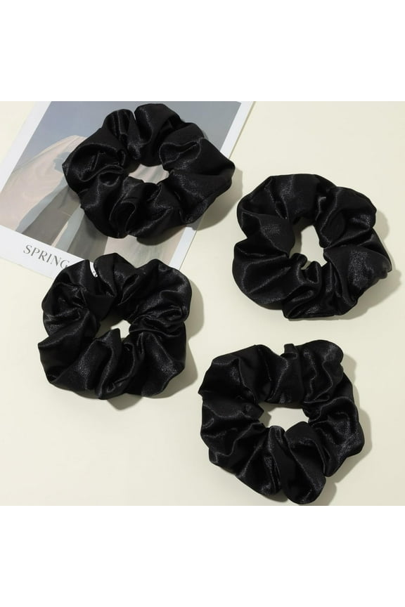 4PCS Black Big Satin Silk Scrunchies for Women Thick Hair, 6.3Inches Extra Large Hair Scrunchy Oversized Thick Elastic Hair Ties Hair Bands Ponytail Holders Jumbo Hair Scrunchies (Black*4)