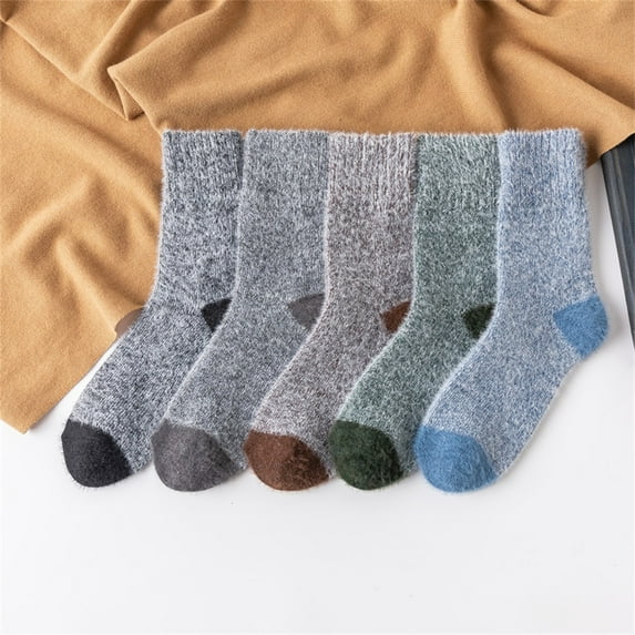 Monebena 5 Pairs Men Socks Super Thick Thermal Hiking Winter Warm Boot Heavy Soft Cozy Socks Colorful Novelty Socks for Men & Women M01