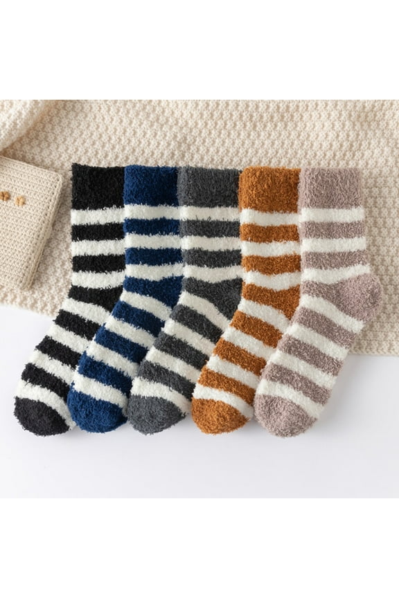 5 Pairs Mens Fuzzy Socks Cozy Slipper Fluffy Socks Winter Warm Thick Soft Stocking Comfy Sleep Fleece Socks Men