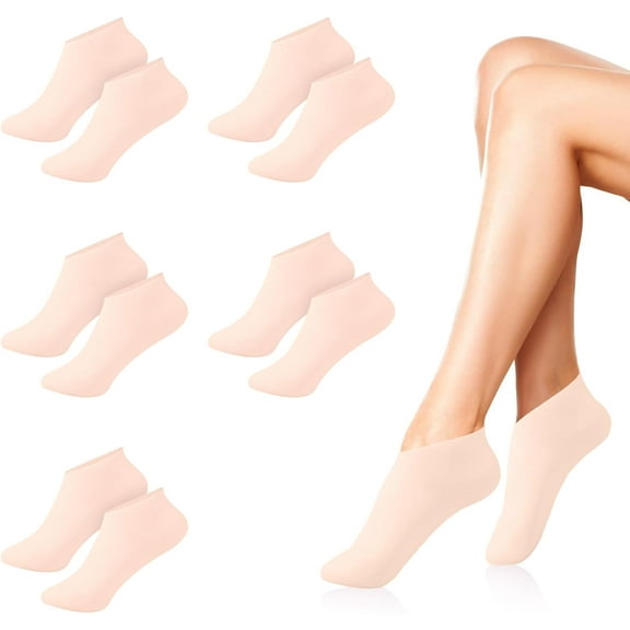 Monebena 5 Pairs Silicone Socks for Women, Silicone moisturizing Socks for Dry Cracked Feet Woman, Silicone Foot Socks for Cracked Heels and Softening Rough Skin, Pink