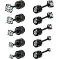 thumbnail image 1 of Monebena 5 Pairs Titanium Screw Back Stud Earrings Set Round Cubic Zirconia Earrings for Women Men, Black (2-6mm), 1 of 5