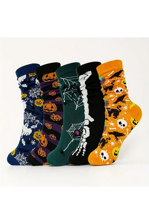 5 Pcs Men's Halloween Socks Pumpkins Bats Novelty Halloween Socks Fuzzy Funny Pumpkin Bat Horror Socks for Women M01