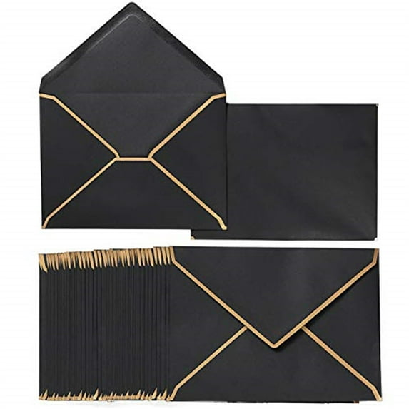 Monebena 50 Pack Envelopes Card with Gold Border for Office, Wedding Gift Cards, Invitations, Graduation, Baby Shower, Parties