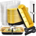 thumbnail image 1 of Monebena 50 Pack Mini Cake Pans with Lids and Spoons Black Gold Rectangular Aluminum Foil Baking Pans Mini Cheesecake Containers(6.8oz) M01, 1 of 11