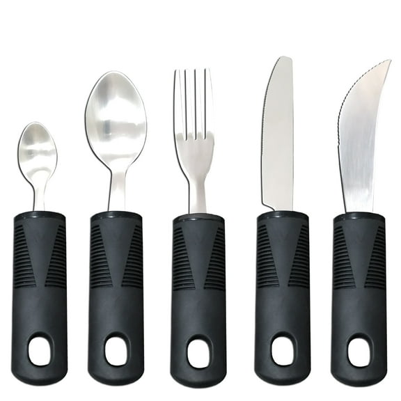 Monebena 5Pcs Utensils Adaptive Silverwarespoon Weighted Eating Fork Cutlery Disabled Adapted Feeding Travelspoons Tremors Parkinsons