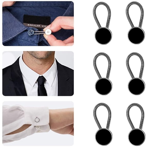 Monebena 6 Pack Button Extender for Shirts Men Collar Extender Neck Extenders 1/2” Size Expansion for Dress Shirt Suits Pants, Black