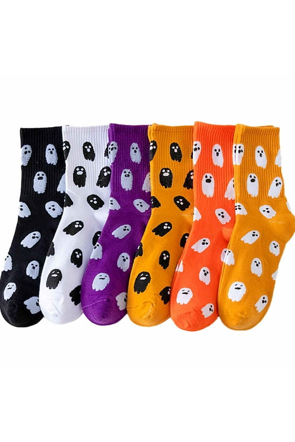 6 Pair Women Halloween Socks Novelty Crew Set Prints Ghost Halloween Gift M01
