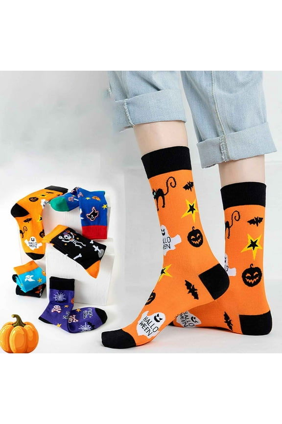 6 Pairs Halloween Socks Pumpkin Ghost Crew Socks Men Women Spooky Funny Halloween Socks Gift for Party M01