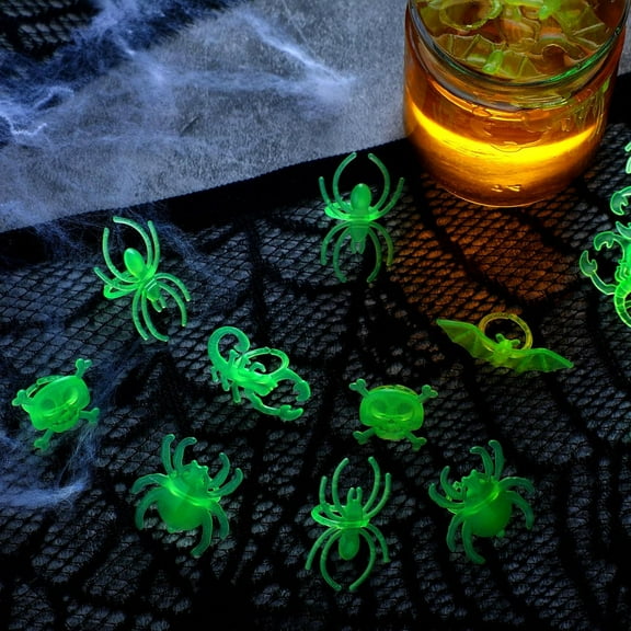 Monebena 60 Pcs Halloween Glow in the Dark Spider Rings Luminous Bat Ring Plastic Rings for Kids Bug Party Favors Trick or Treat Gifts Kids Costume Props Accessories Cupcake Topper Party Decoration
