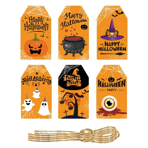 Monebena 60 Pcs Halloween Tags with String Halloween Paper Tags Spooky Craft Gift Label for Halloween Party Candy Present Wrap Gift Label M01
