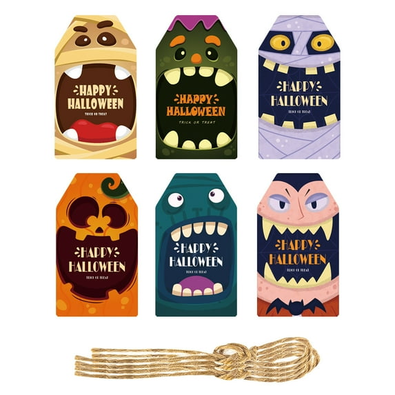 Monebena 60 Pcs Halloween Tags with String Halloween Paper Tags Spooky Craft Gift Label for Halloween Party Candy Present Wrap Gift Label M01