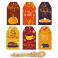 thumbnail image 1 of Monebena 60 Pcs Happy Thanksgiving Day Gift Paper Tags Fall Gift Tags Autumn Pumpkin Label Tags Thankful Give Thanks Favor Tags Maple Leaves Holiday Sticker Tag with Rope for Wrapping Decor M01, 1 of 6