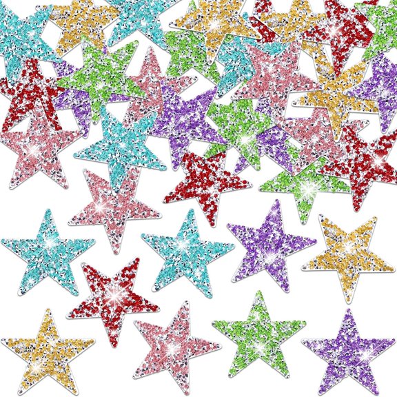Monebena 60 Pcs Iron on Star Patches Star Shape Rhinestone Appliques Adhesive Glitter Star Patches Rhinestone Appliques Embellishments Patches for DIY M02(2.36 Inch,Multicolor)
