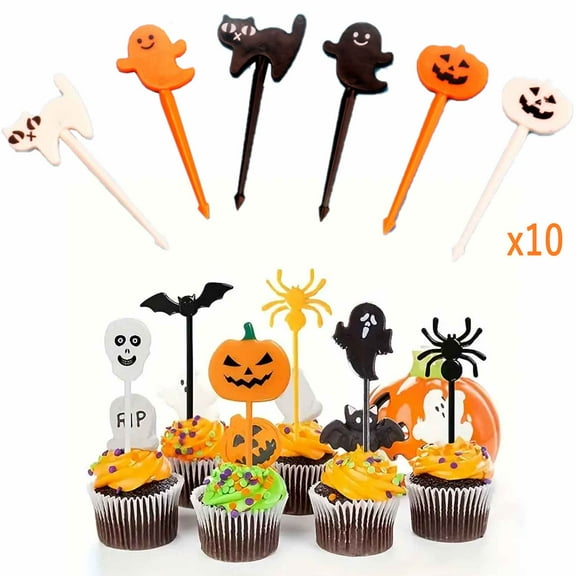 Monebena 60PCS Halloween Picks Cupcake Toppers Plastic Halloween Toothpicks Halloween Cupcake Food Cocktail Appetizer Picks for Halloween Baby Shower Birthday Wedding Party Supply M01