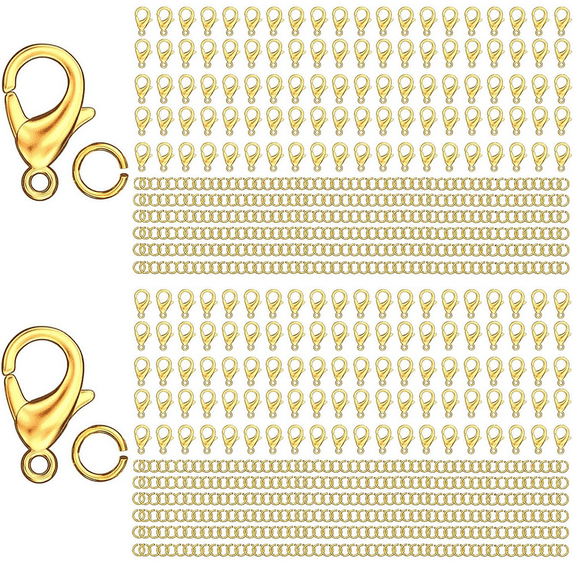 Monebena 700Pcs Lobster Claw Clasps and Open Jump Rings Set,18K Gold and Silver Necklace Clasp Bracelet Clasps and Closures Lobster Clasps Parrot Trigger Clasps for Jewelry Making
