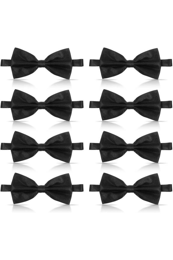 8 Pack Men's Black Bow Ties Solid Color Pretied Adjustable Bowtie, Satin Silk Tuxedo Bow Ties for Mens Boys Necktie Bow Tie Wedding Party Concerts and Formal Events