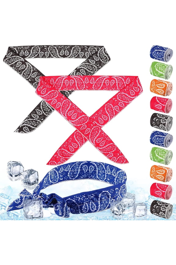 9pcs Ice Cool Scarf Summer Cooling Scarf Neck Wrap Headband Cooling Scarf Instant Chill Neck Scarf Soaked Tie Around Neck for Summer Outdoor Activity (Green, Black, Red, Blue, Orange)
