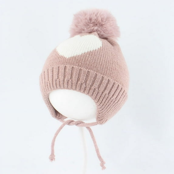 Monebena Baby Girls Beanie with Pom Earflap Fleece Lined Winter Hat Knit Toddler Infant Hats M01