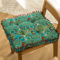 thumbnail image 1 of Monebena Boho Cotton Linen Square Chair Seat Cushions for Dining Kitchen Office Chairs Super Soft Printed Chair Pads with Pompom Fringe, 1 of 11