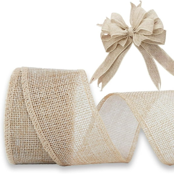 Monebena Burlap Ribbon 2 inch X 10 Yard Natural Burlap Woven Ribbon DIY Handmade Edging Production Wreath Holiday Decoration Ribbon Gift Ribbon for Gift Wrapping Jute Linen Ribbon M01
