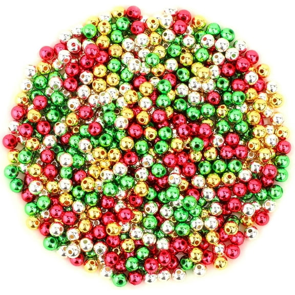 Monebena Christmas Beads for jewelry making Bracelet 6mm Round Small Spacer Beads DIY Craft Beads Necklace Supplies, Red & Green & Gold & Silver M01