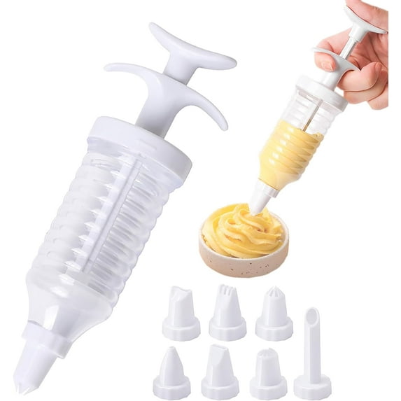 Monebena Cookie Press, Classic Biscuit Maker, Cake Making Cake Decorating Set with 8 Icing Tips Nozzles for DIY Cake Cookie Maker Decorating Tool White