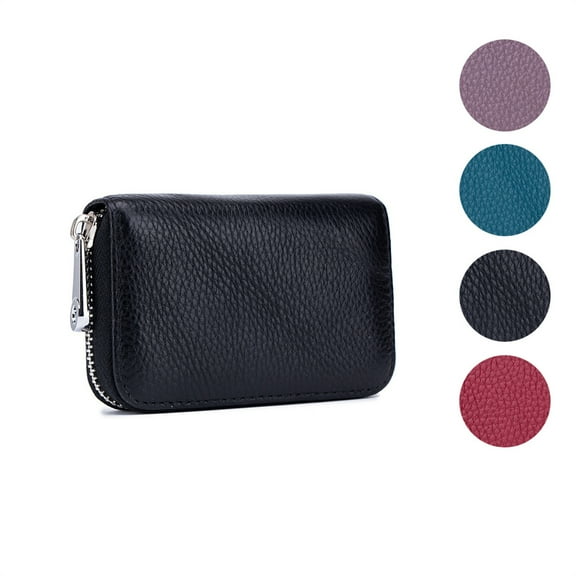 Monebena Credit Card Holder RFID Blocking 12 Card Slots Leather Mini Credit Card Wallet Purse with Zipper-Black