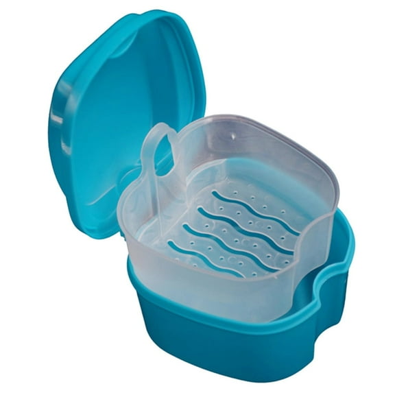 Monebena Denture Case, Denture Cup with Strainer, Denture Bath Box False Teeth Storage Box with Basket Net Container Holder Retainer Cleaning, for Travel